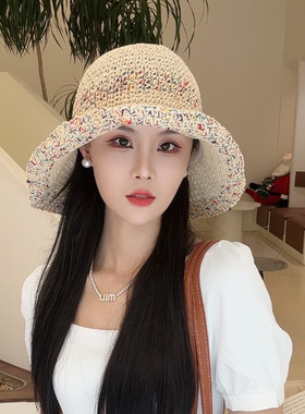 彩虹编织草帽渔夫帽女2026新款夏季防晒帽子遮阳帽海边出游沙滩帽