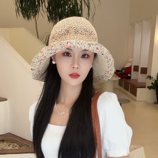 彩虹编织草帽渔夫帽女2026新款夏季防晒帽子遮阳帽海边出游沙滩帽