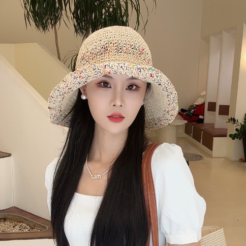 彩虹编织草帽渔夫帽女2026新款夏季防晒帽子遮阳帽海边出游沙滩帽