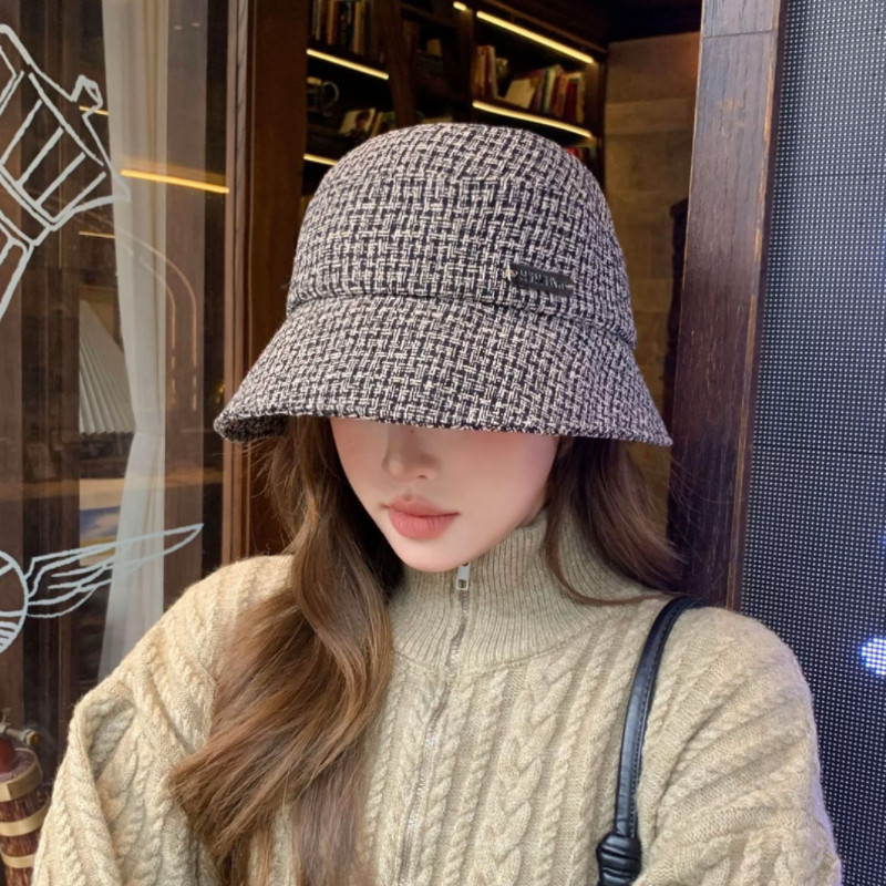 小香风格纹渔夫帽女秋冬季时尚