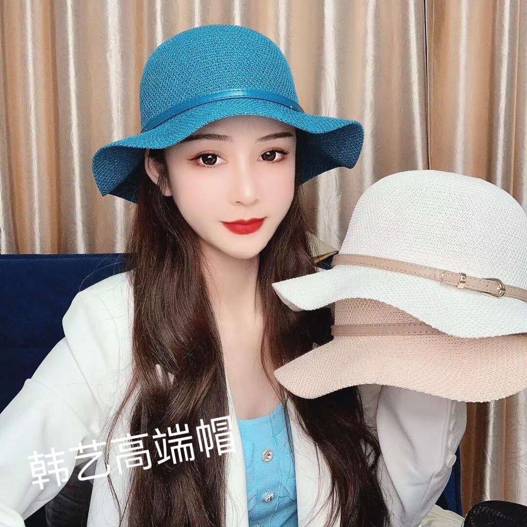 新款亚麻薄渔夫帽子女夏天度假出游海边沙滩太阳帽大檐防晒遮阳帽