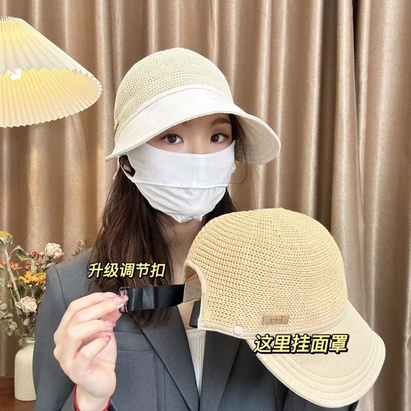 韩版夏季新款大帽檐遮阳防晒扎马尾鸭舌帽子女显脸小百搭透气草帽