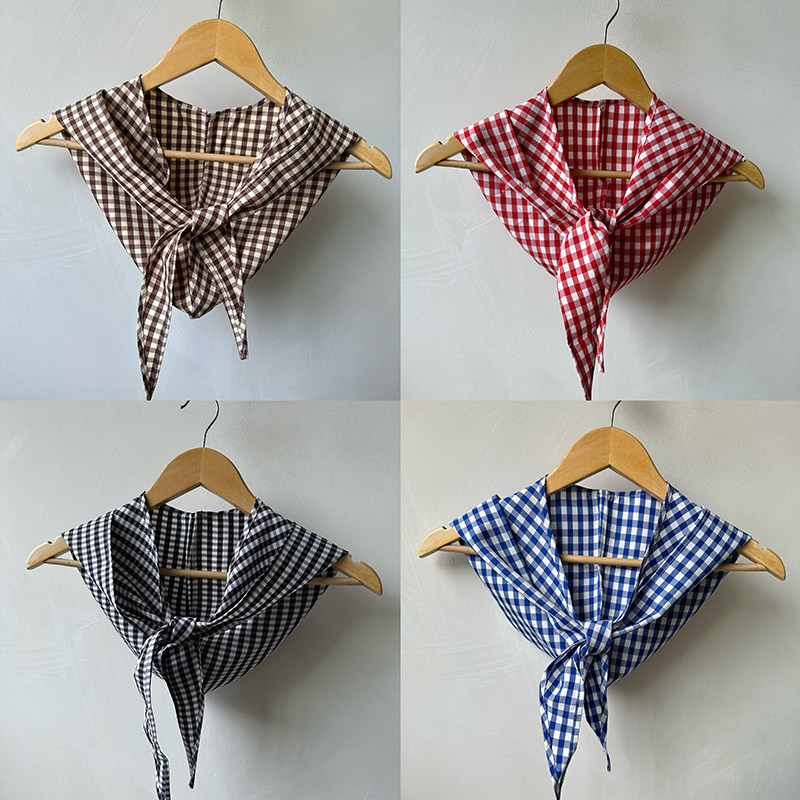 原创围巾绑带日系韩版小披肩格纹休闲文艺个性造型感假领子头巾帽