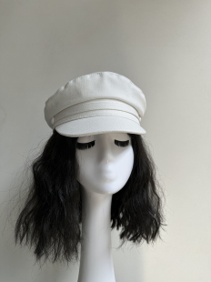 原创小头女帽休闲英伦平顶短檐水手帽春夏报童帽高品纯棉白色海军