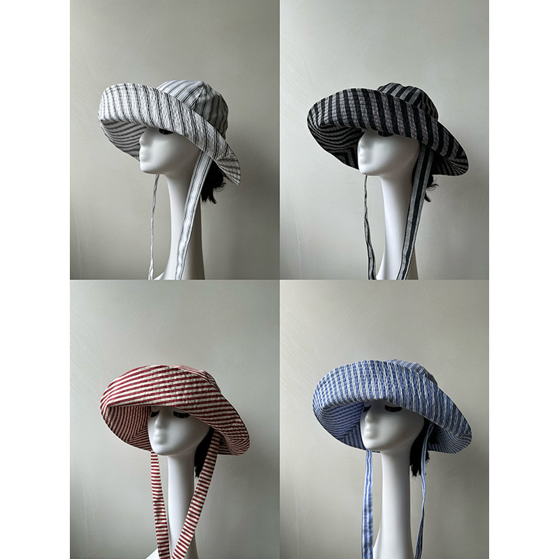 原创卷边绣花甜美圆顶大檐时尚法式绑带渔夫帽休闲出游春夏薄款