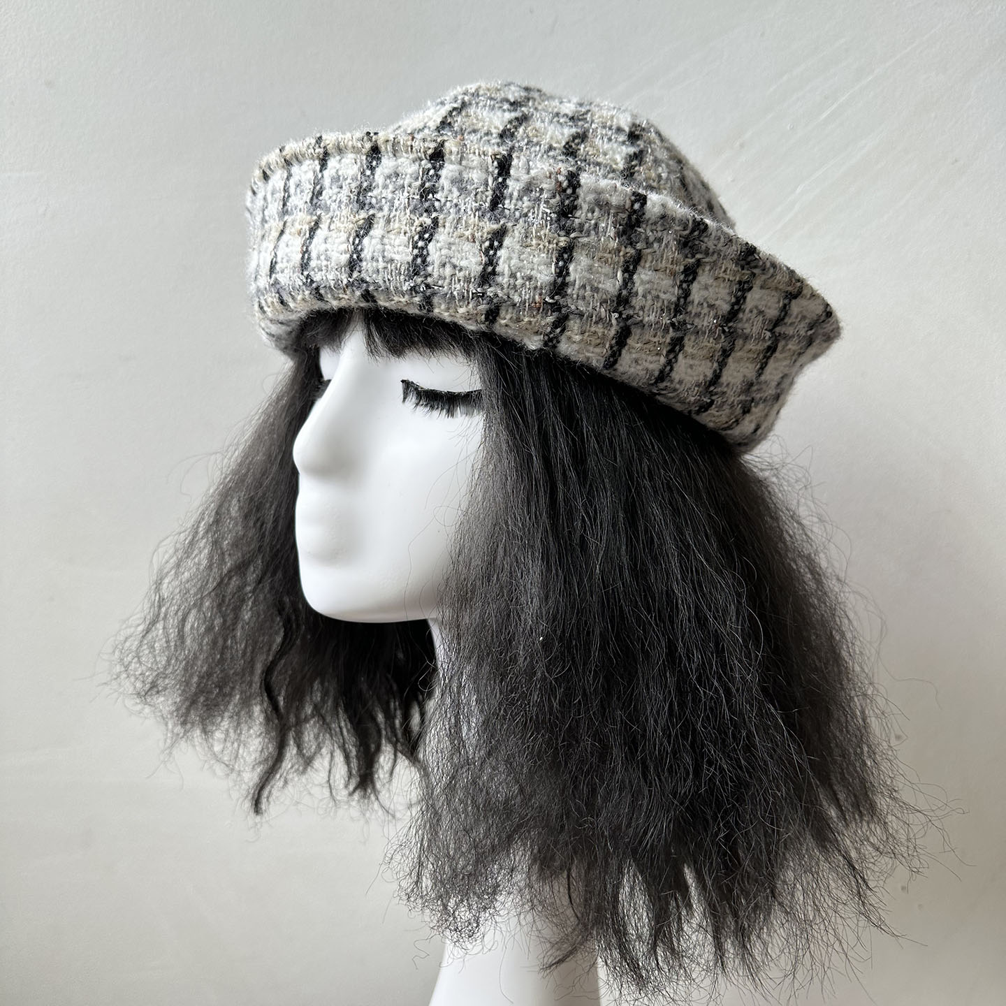 原创秋冬新品小香风粗花呢保暖甜美气质水手帽精品翻檐盆帽潮流