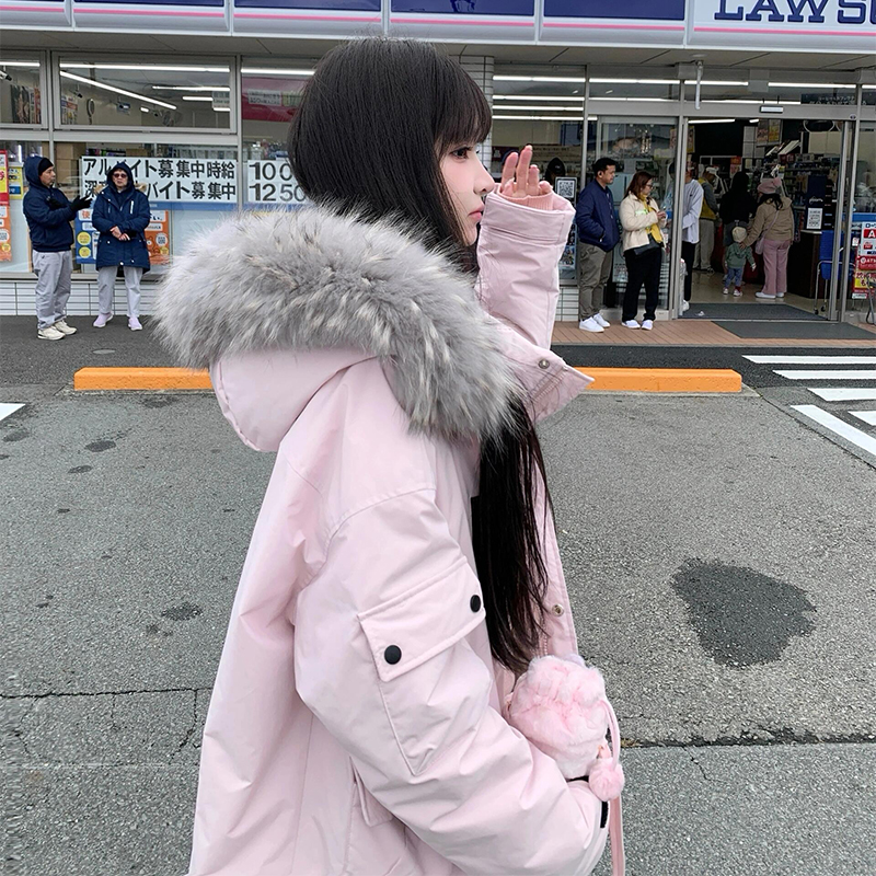 2025冬新款加厚毛领棉服女学生可爱外套小个子情侣爆款派克服工装