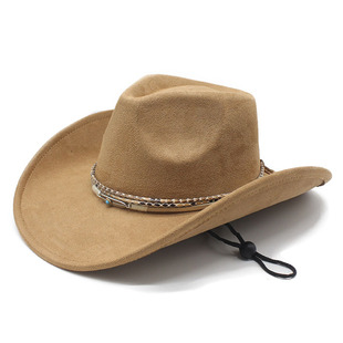 仿麂皮绒帽子男女大沿帽骑马帽西部爵士帽乡村休闲风 Hat Western