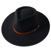 Fedora 藏式 毛呢大檐爵士礼帽男女通用桃心顶黑色毡帽 Hat