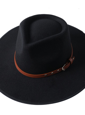 藏式毛呢大檐爵士礼帽男女通用桃心顶黑色毡帽 Fedora Hat