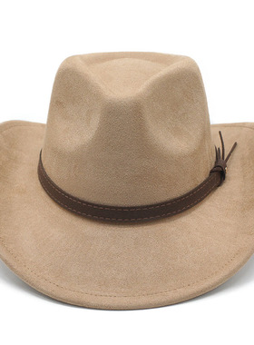 欧美风仿麂皮绒西部牛仔帽男士女士爵士帽复古礼帽毡帽Cowboy Hat