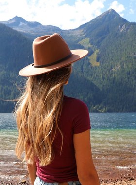 卡其色帽子新款春夏百搭复古礼帽女潮宽檐毛毡帽Women Fedora Hat