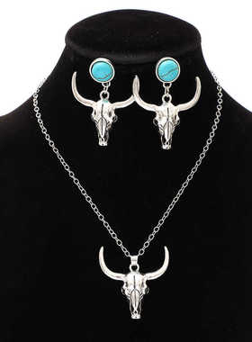 西部牛仔风项链牛头耳环套装