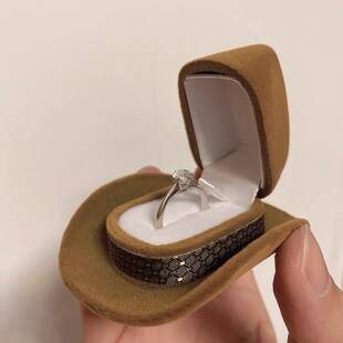 复古首饰盒西部牛仔帽子Cowboy Cowgirl 绒面趣味礼帽高档戒指盒