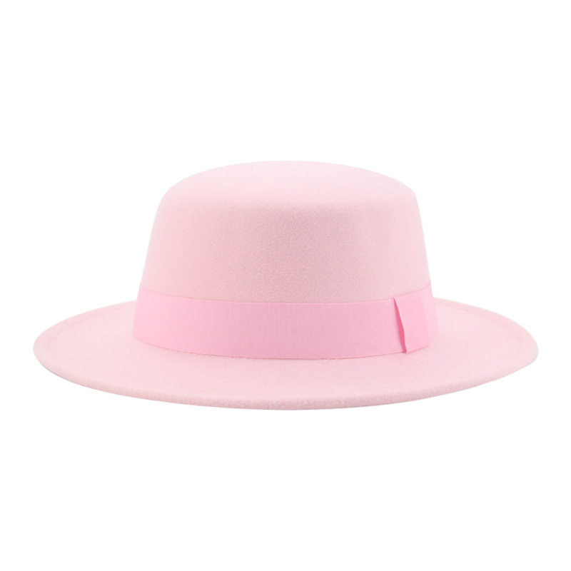 复古英伦平顶礼帽欧美平沿帽子逛街凹造型毛呢爵士帽Flat Top Hat