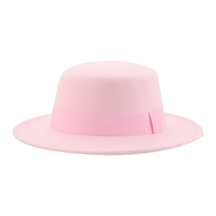 复古英伦平顶礼帽欧美平沿帽子逛街凹造型毛呢爵士帽Flat Top Hat