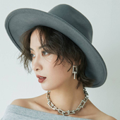 Fedora 灰色秋冬英伦风毛呢礼帽男女欧美时尚 爵士纯色平沿帽 Hat