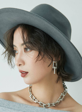 灰色秋冬英伦风毛呢礼帽男女欧美时尚爵士纯色平沿帽 Fedora Hat