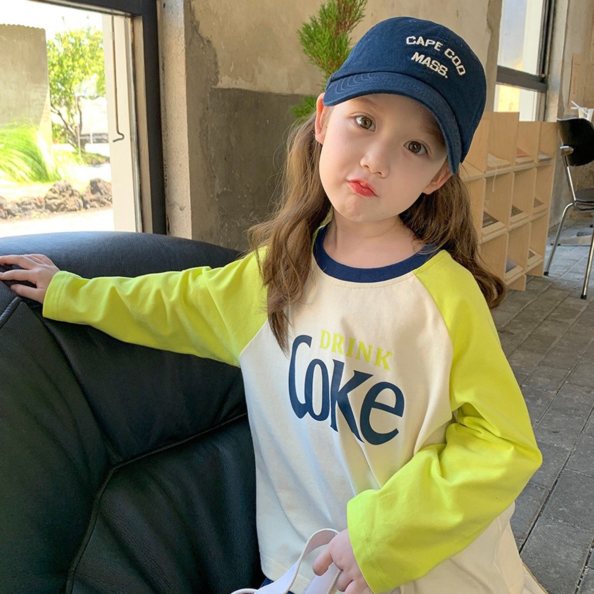 2026春季新款女童长袖T恤拼色字母儿童纯棉t恤韩版时尚长袖打底衫