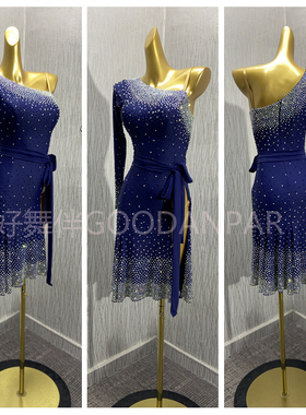 新款好舞伴GOODANPAR恰恰拉丁舞演出服定制专业牛仔伦巴湛蓝色