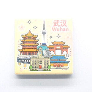 武汉江汉关黄鹤楼龟山塔陶瓷文创冰箱贴 6cm卡通文创旅游纪念品
