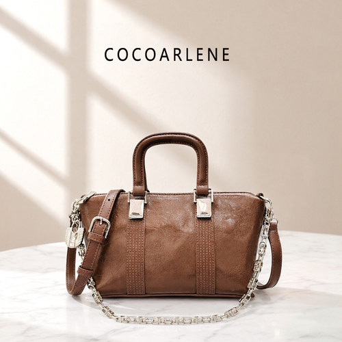 cocoarlene品牌包时尚洋气复古油蜡手提包小众百搭链条斜挎包9736