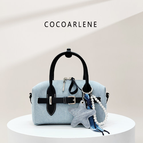 cocoarlene包包牛仔布小众保龄球包时尚百搭洋气手提斜挎包2291-1