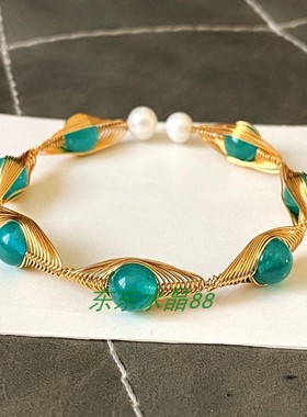 原创款14k包金绕线天河石手镯