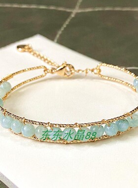 绕线手工14k包金手镯海蓝宝饰品