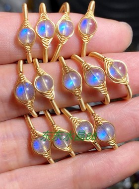 原创14k包金手工天然拉长石绕线