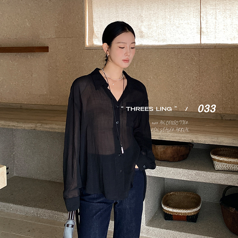 THREES LING ® 033 秋季新款百搭天丝纯色设计感衬衣 #D105