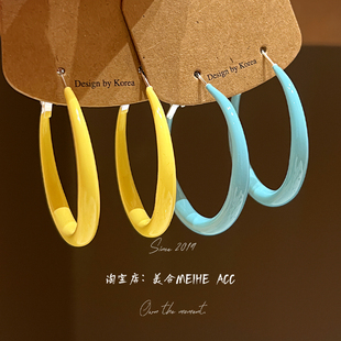夏天多巴胺清新彩色滴油耳圈高级感显脸瘦圆圈耳环百搭气质耳饰女