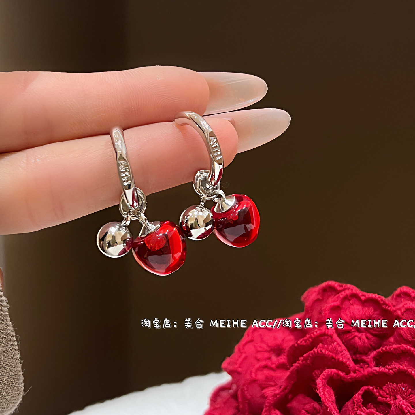 樱桃小众设计感韩系冷淡风耳钉