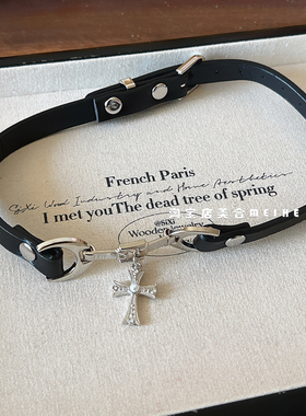 占有欲/珍珠十字架黑色皮绳项圈甜酷暗黑风嘻哈颈链锁骨绳夏天y2k