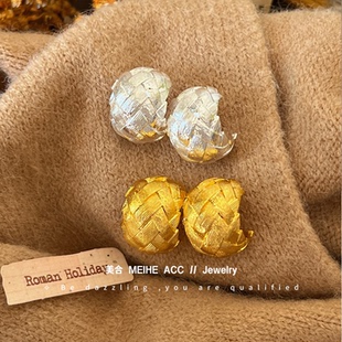 丝线藤蔓~高级质感重工拉丝纹理耳钉轻奢韩系设计造型弯弧耳环女