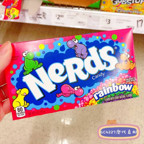 澳洲直邮Nerds旺卡彩虹粒粒糖果汁松脆糖果RAINBOW草莓葡萄味141g