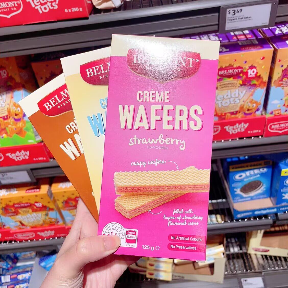澳洲代购直邮 belmont 奶油夹心饼干威化巧克力香草草莓口味 125g