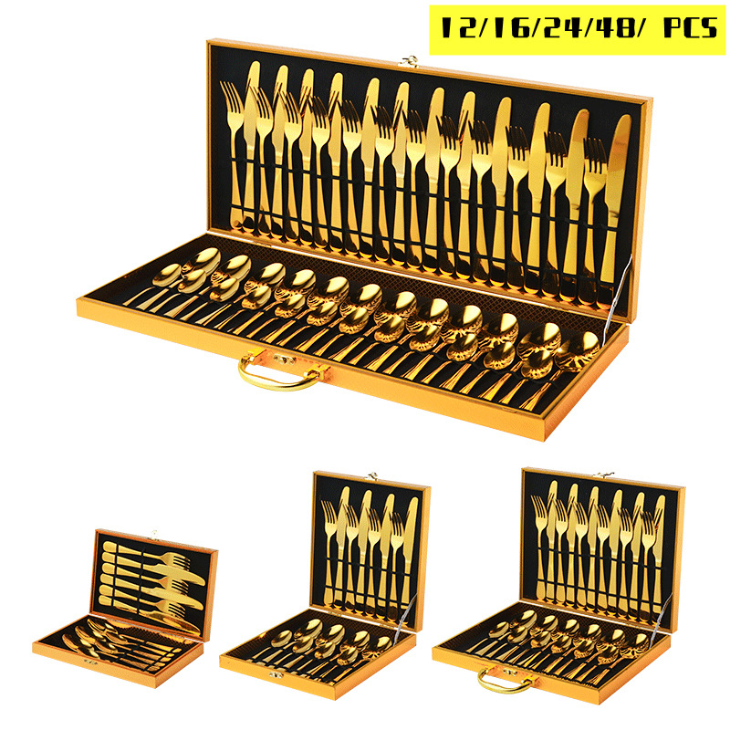 西餐餐具套装304不锈钢高档全套欧式家用吃牛排刀叉勺48件套盒子
