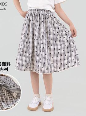 特价清仓！单层A字女童黑白格子半身裙夏款中大童中裙及膝半裙