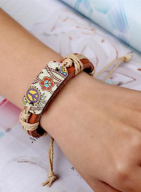 麻绳编织牛皮手链复古风