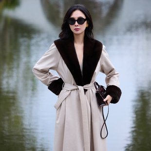 新款 拼saga马哈根尼貂皮长羊绒大衣冬季 LP原绒cashmere TRACYCHU