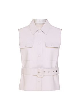 TRACYCHU米色BABY羊皮马甲气质轻奢时尚百搭款无袖设计感春季新款