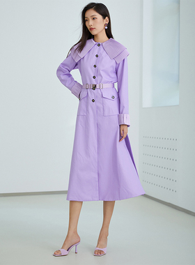 TRACY CHU紫色风琴娃娃领风衣连衣裙