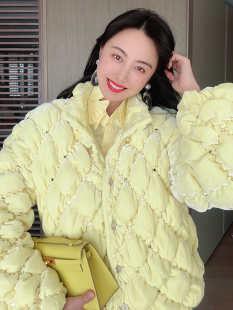 TRACY CHU 蚕丝底布丝绒面黑色,鹅黄色,芭比粉鹅绒羽绒服