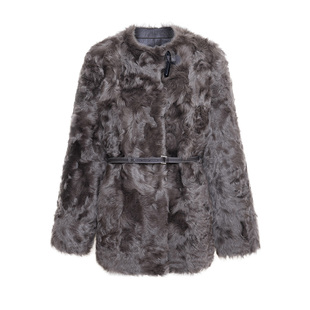 银蓝色小湖羊轻薄软皮草大衣 新品 TRACY CHU冬季