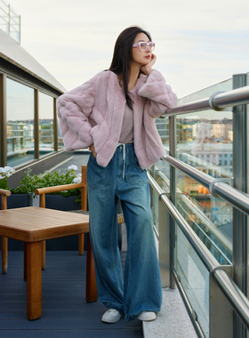 TRACYCHU甜辣女孩帅酷软牛仔两长度大宽松两穿牛仔裤痞帅冬季新款