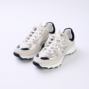 跟高：4c 休闲百搭舒适款 TRACYCHU黑银牛皮拼羊皮里衬时尚 运动鞋