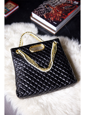 TRACYCHU黑色油蜡皮轻奢创意复古风链条一包四用时尚百搭魔法手袋