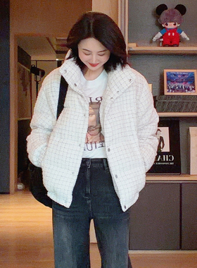 TRACYCHU混羊毛彩珠粗花呢香风鹅绒服百搭保暖款时尚气质冬季新款