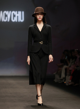 TRACY CHU babycashmere黑色针织羊绒长半裙